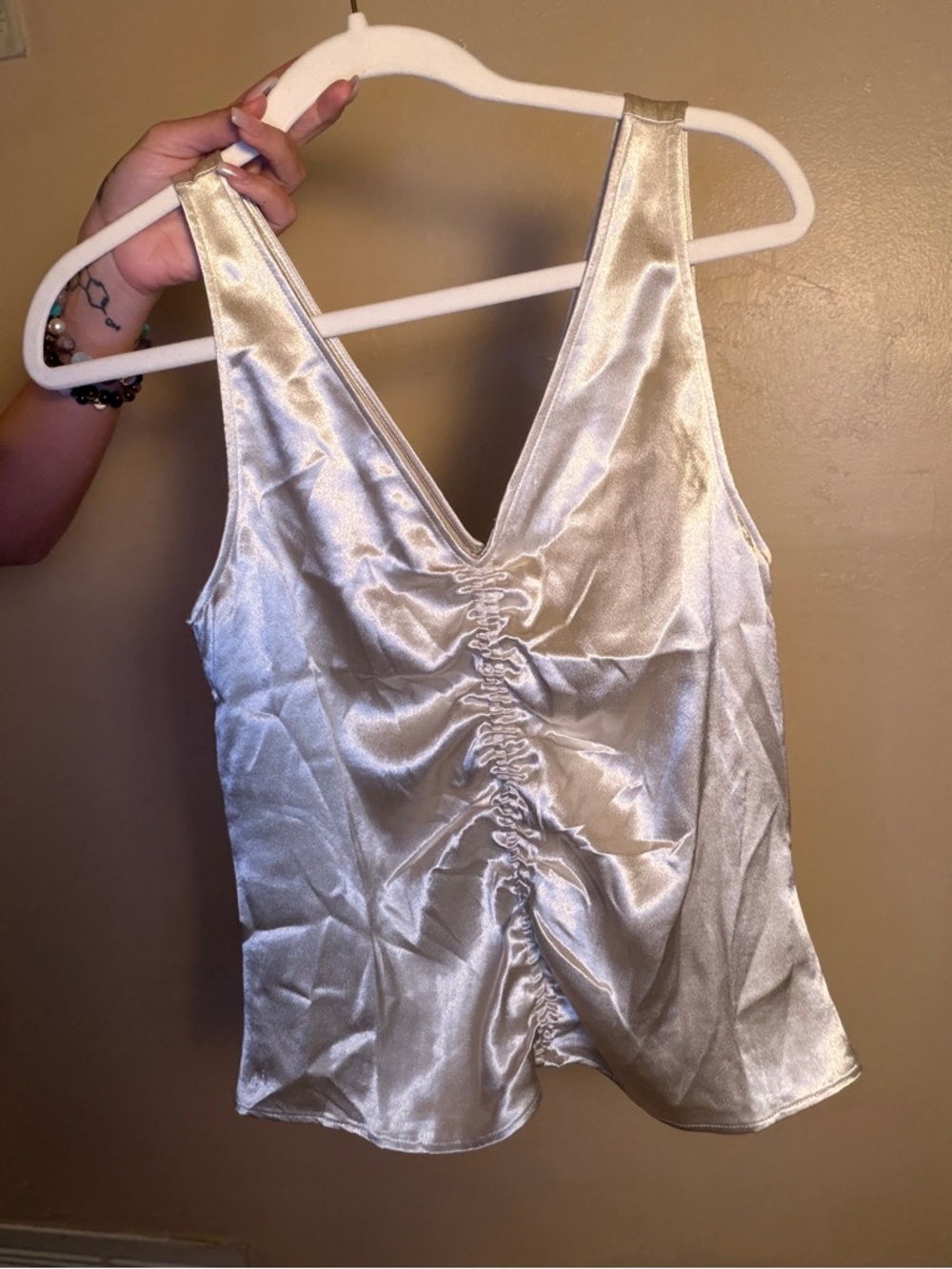 H&M Metallic Champagne Satin Tank Top